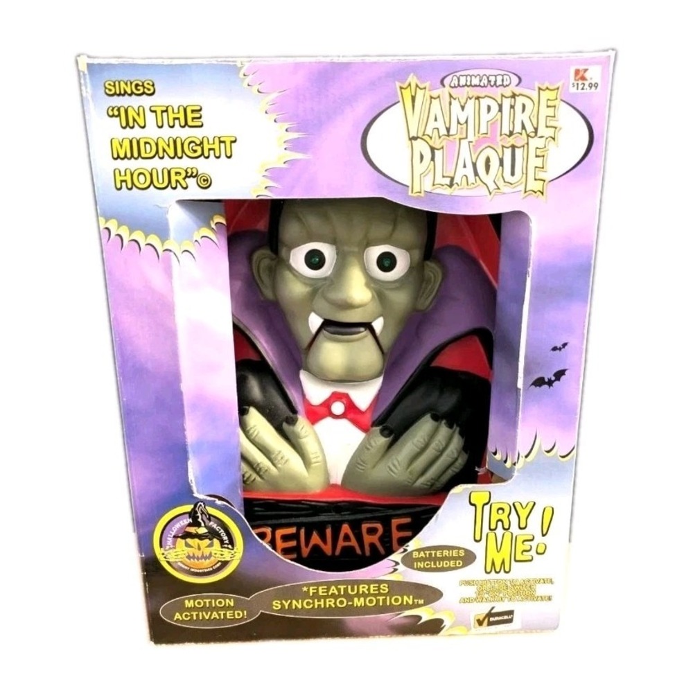 VTG Gemmy Animated Dracula Vampire Wall Plaque Sings - Midnight Hour Halloween